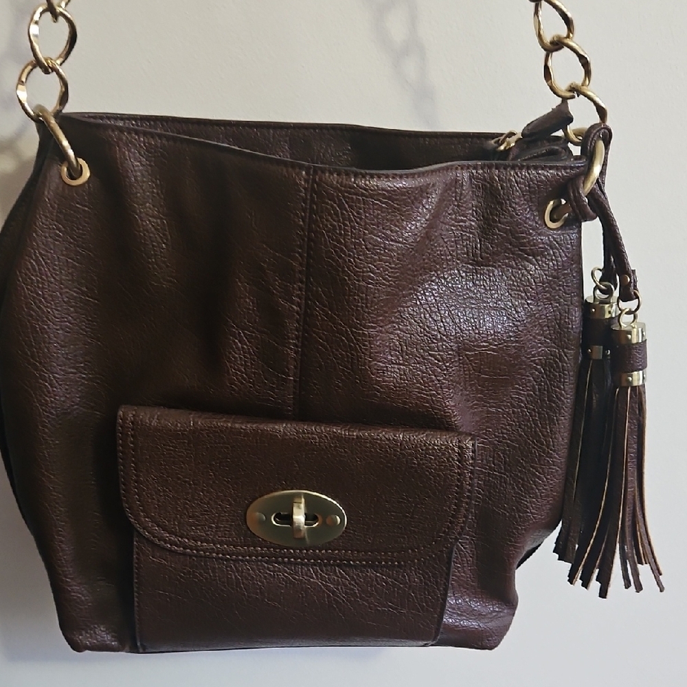 Brown Vegan Leather Shoulder Bag